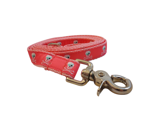 3/4” x 5ft Ribbon Dog Leash – Pirates, Pink