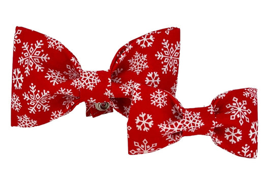 Dog Bow Tie - Snowflakes on Red - 2 Sizes