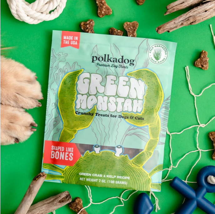 Polka Dog - Limited-Ingredient Dog Treats - Green Crab - Monstah Bones - 7oz