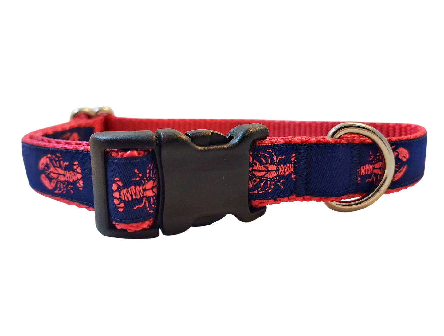 Ribbon Dog Collar – Lobster,  Pink on Navy Blue w/ Pink Nylon