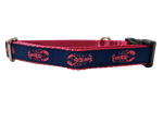 Ribbon Dog Collar – Lobster,  Pink on Navy Blue w/ Pink Nylon Thumbnail