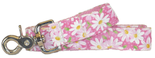 1” x 5ft  Ribbon Dog Leash – Daisies, Pink