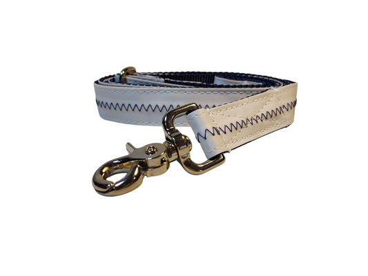 1” x 6ft Sailcloth Dog Leash – White with Blue Stitching