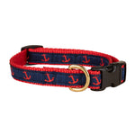 5/8” Ribbon Dog Collar – Anchor,  Red on Navy Blue Thumbnail