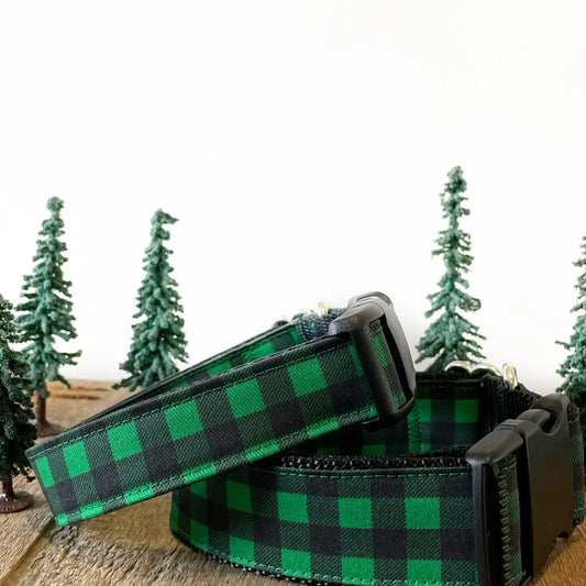 Ribbon Dog Collar – Green Plaid