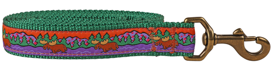 1” x 6ft Ribbon Dog Leash – Moose on Green