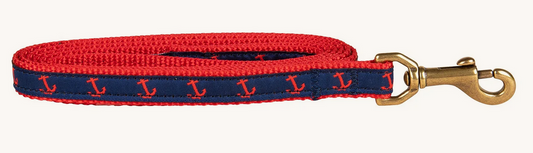 5/8” x 6ft Ribbon Dog Leash – Anchor, Red on Blue