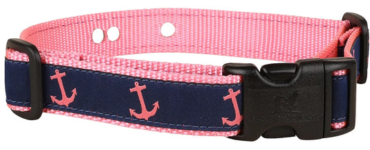 1” Underground Fence Dog Collar - Pink Anchor on Navy Blue