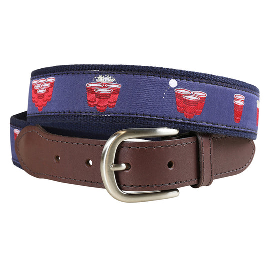 Leather Tab and Ribbon Belt - Beer Pong