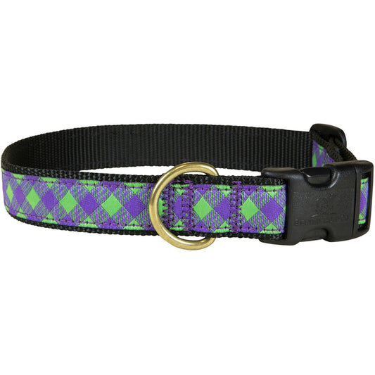 1” Ribbon Dog Collar – Buffalo Plaid,  Green & Purple