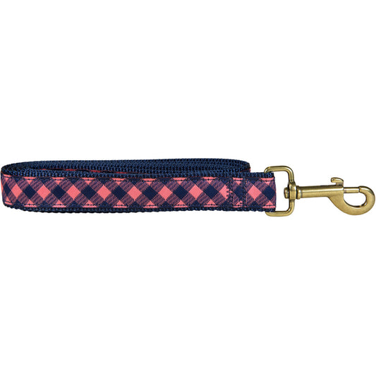 1” x 6ft Ribbon Dog Leash – Buffalo Plaid, Pink & Navy Blue