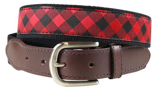 Leather Tab and Ribbon Belt - Red Buffalo Plaid
