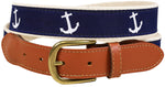 Leather Tab and Ribbon Belt - White Anchor on Navy Blue Thumbnail