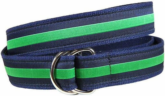 D-Ring Belt - Classic Stripe, Green & Navy Blue