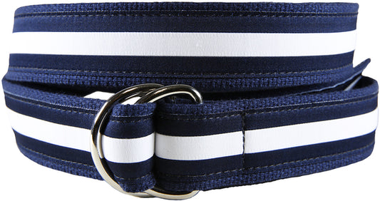D-Ring Belt - Classic Stripe, White & Navy Blue