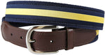 Leather Tab and Ribbon Belt - Yellow Stripe on Navy Blue Thumbnail