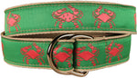 D-Ring Belt - Crabs, Pink on Lime Green Thumbnail