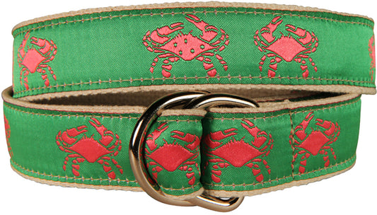 D-Ring Belt - Crabs, Pink on Lime Green