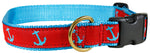 1” Ribbon Dog Collar – Red Anchor on Blue Thumbnail