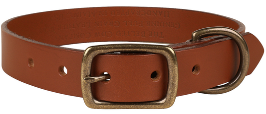 1" Cognac Leather Dog Collar