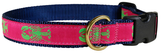 1” Ribbon Dog Collar – Lobster,  Lime Green on Pink
