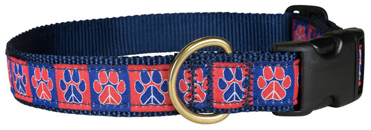 1” Ribbon Dog Collar – Red & Blue Peace Paws