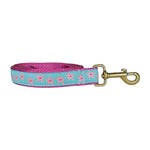 5/8” x 6ft Ribbon Dog Leash – Starfish, Pink on Aqua Thumbnail