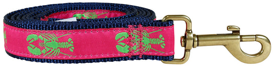 1” x 6ft Ribbon Dog Leash – Lobster , Lime Green on Pink