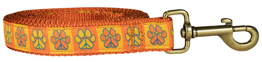 1” x 6ft Ribbon Dog Leash – Peace Paws, Orange
