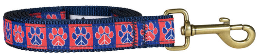 1” x 6ft Ribbon Dog Leash – Peace Paws, Red and Blue
