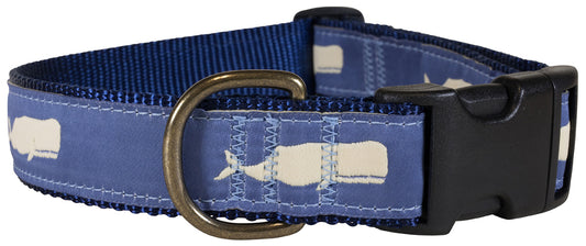 1.25” Ribbon Dog Collar – Moby Whale,  Blue