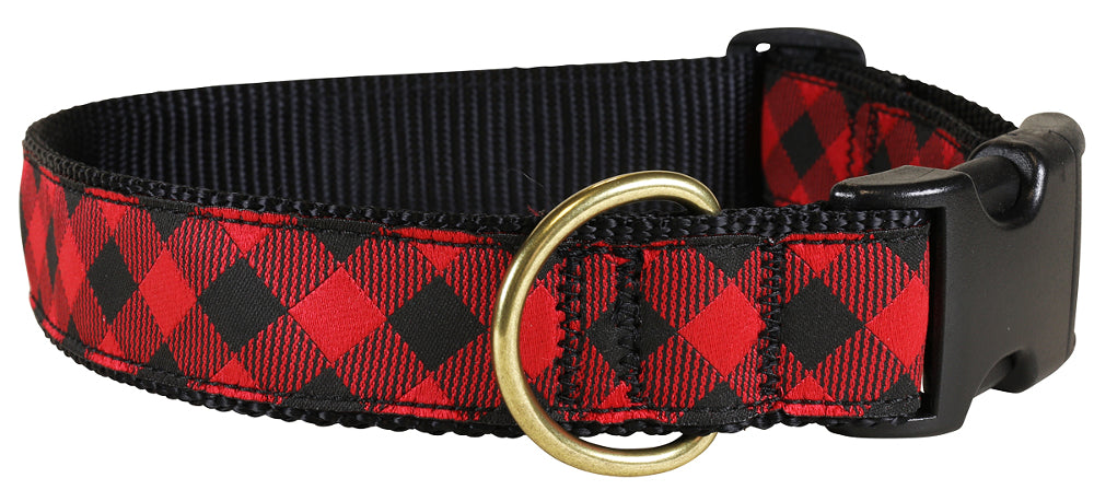 1.25” Ribbon Dog Collar – Buffalo Plaid,  Red