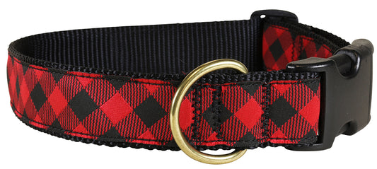 1.25” Ribbon Dog Collar – Buffalo Plaid,  Red