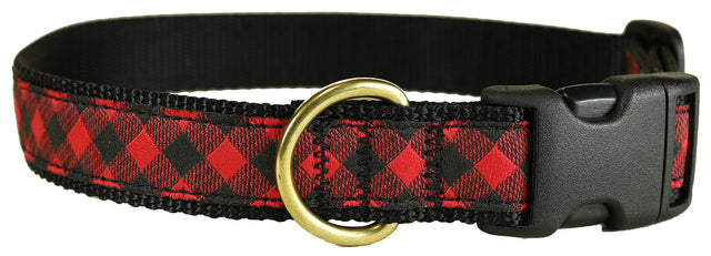 1” Ribbon Dog Collar – Buffalo Plaid,  Red
