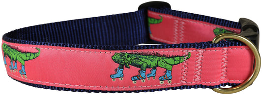 1.25” Ribbon Dog Collar – Iguana on Roller Skates