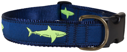 1.25” Ribbon Dog Collar – Lime Shark on Navy Blue