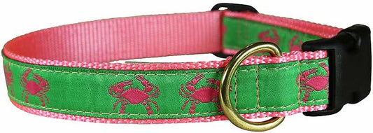 1” Ribbon Dog Collar – Crab,  Pink on Lime Green