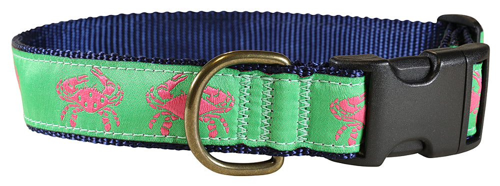 1.25” Ribbon Dog Collar – Crab,  Pink on Lime Green