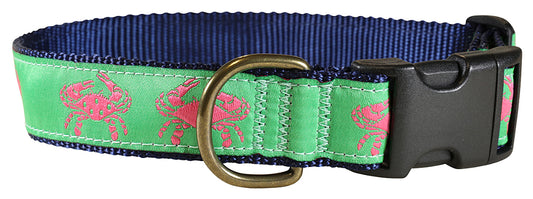 1.25” Ribbon Dog Collar – Crab,  Pink on Lime Green