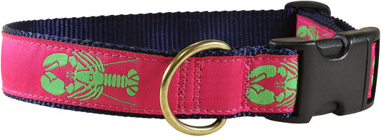 1.25” Ribbon Dog Collar – Lobster,  Lime Green on Raspberry
