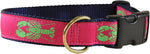 1.25” Ribbon Dog Collar – Lobster,  Lime Green on Raspberry Thumbnail