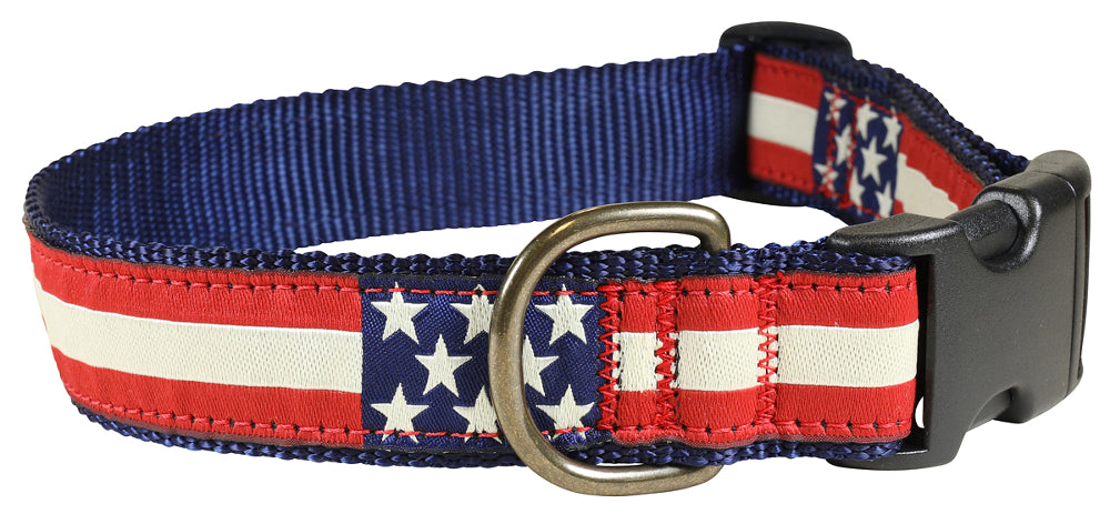1.25” Ribbon Dog Collar – Retro US Flags