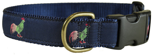 1.25” Ribbon Dog Collar – Roosters in Hi-Tops