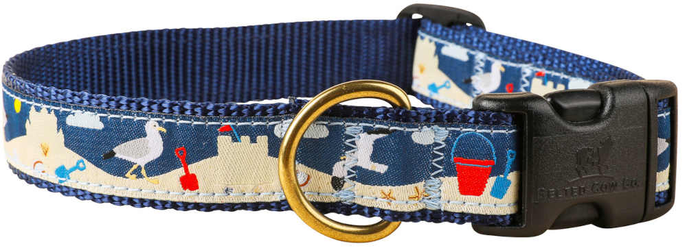 1” Ribbon Dog Collar – Seagulls / Sandcastles