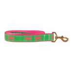 1.25” x 6ft Ribbon Dog Leash – Crabs, Pink on Lime Green Thumbnail