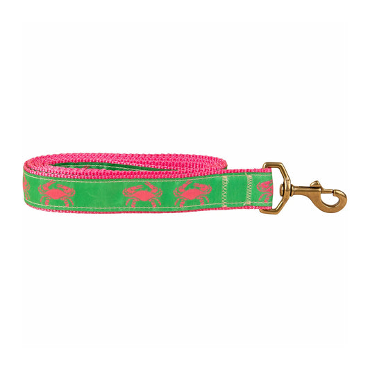 1.25” x 6ft Ribbon Dog Leash – Crabs, Pink on Lime Green