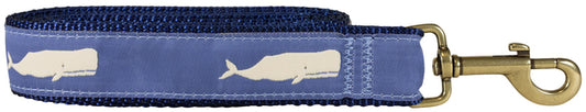 1.25” x 6ft Ribbon Dog Leash – Moby Whale, Blue