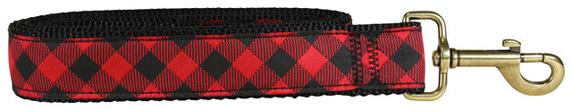 1.25” x 6ft Ribbon Dog Leash – Buffalo Plaid, Red