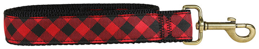 1.25” x 6ft Ribbon Dog Leash – Buffalo Plaid, Red