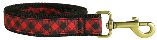 1” x 6ft Ribbon Dog Leash – Buffalo Plaid, Red